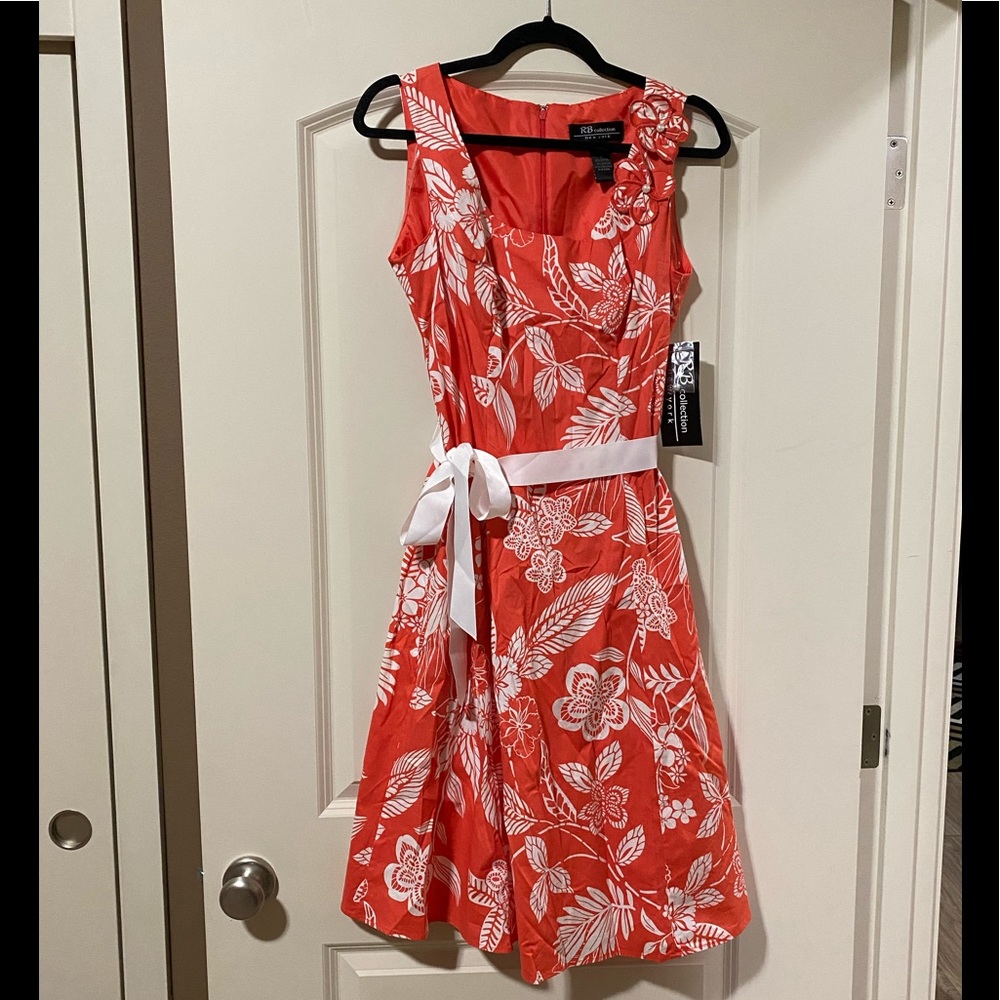New York RB Collection Coral Orange Floral Dress 6